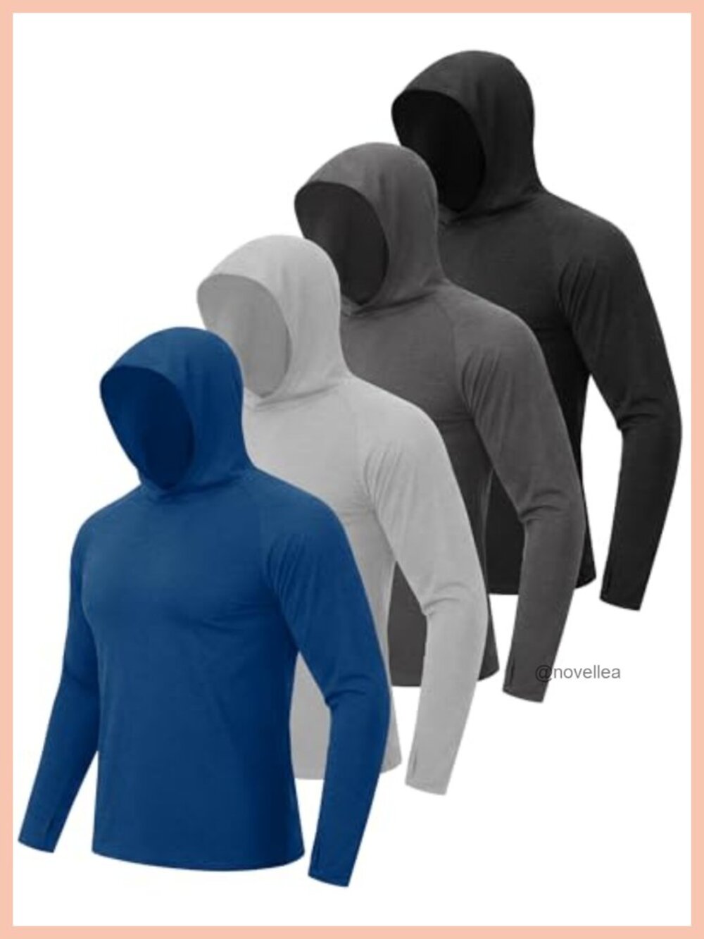 Men's UPF 50+ Sun Hoodie Rash Guard Lightweight Fishing Shirt 4 Pack